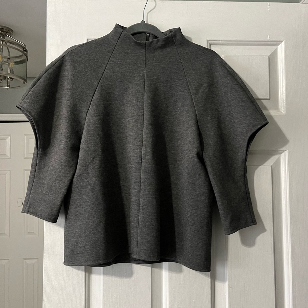 Tibi Charcoal Gray Structured Short-Sleeve Top